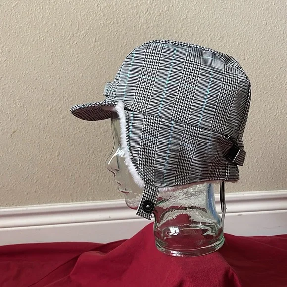 NWT San Diego Hat Company OS Gray/Black/Blue Plaid Trapper Hat - Picture 2 of 16